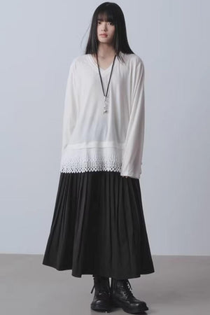 White Patchwork V-Neck Top