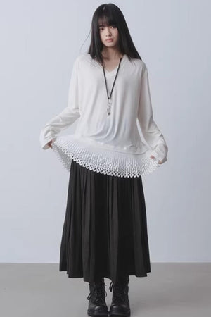 White Patchwork V-Neck Top