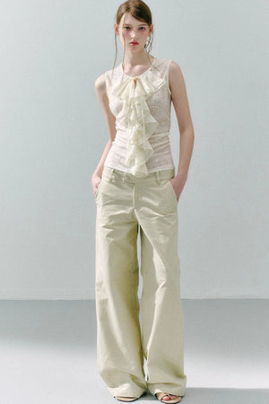 White Peach Wool Lace Ruffle Vest