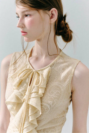 White Peach Wool Lace Ruffle Vest