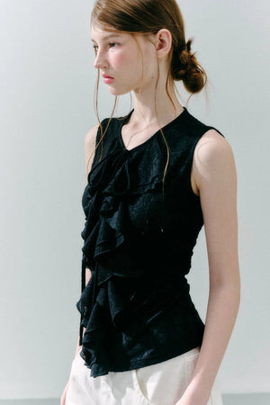 White Peach Wool Lace Ruffle Vest