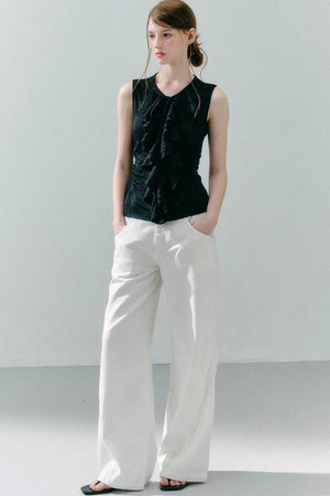 White Peach Wool Lace Ruffle Vest