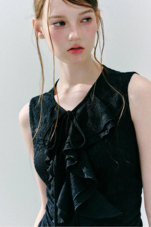 White Peach Wool Lace Ruffle Vest