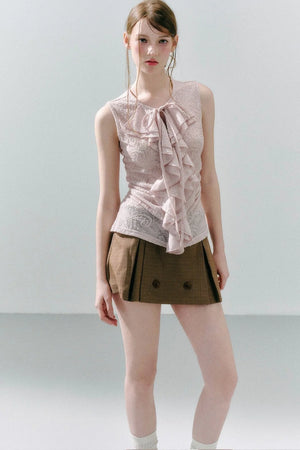White Peach Wool Lace Ruffle Vest