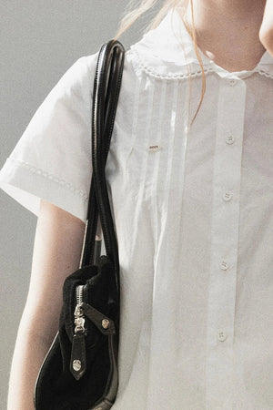 White Pleated Shirt And Skirt Set-Up