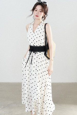 White Polka Dot Halter Dress