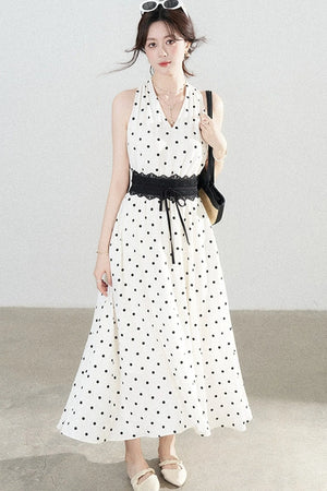 White Polka Dot Halter Dress