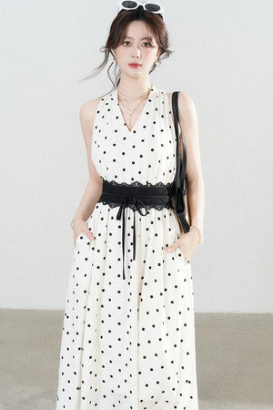 White Polka Dot Halter Dress
