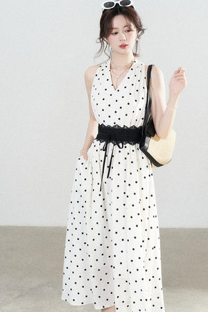 White Polka Dot Halter Dress