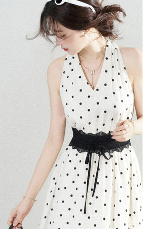 White Polka Dot Halter Dress