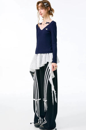 White Polka Dot Irregular Layered-Look Skirt