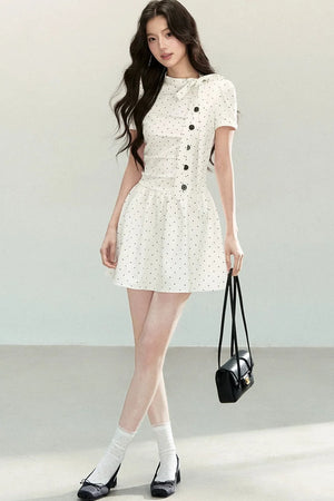 White Polka Dot Pleated Dress