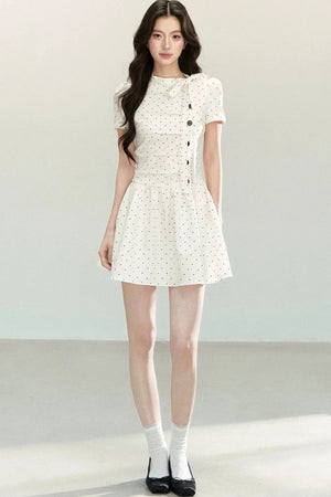 White Polka Dot Pleated Dress