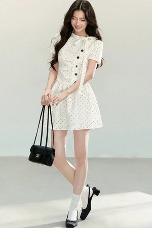 White Polka Dot Pleated Dress