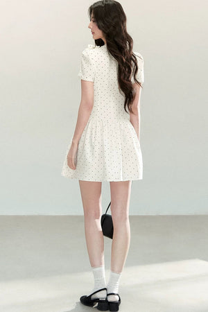 White Polka Dot Pleated Dress