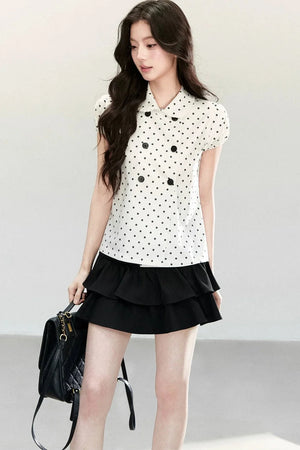 White Polka Dot Short Sleeve Shirt