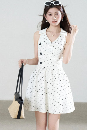 White Polka Dot V-Neck Dress