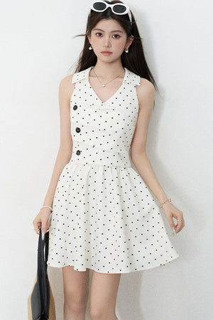 White Polka Dot V-Neck Dress