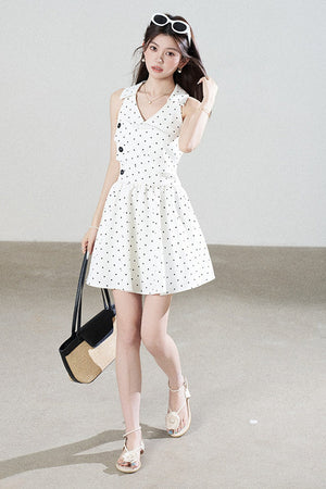 White Polka Dot V-Neck Dress