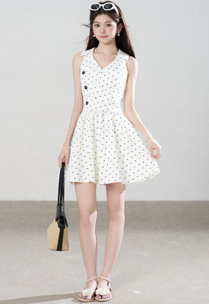 White Polka Dot V-Neck Dress