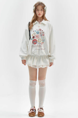 White Polo Collar Retro Dress