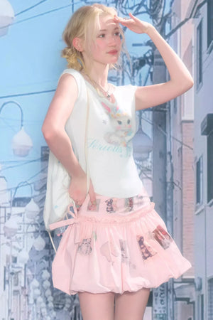 White Rabbit Print Slim Top