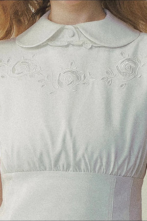White Rose Embroidered Princess Midi Dress