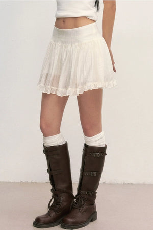 White Ruffle A-Line Skirt