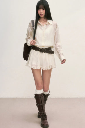White Ruffle A-Line Skirt