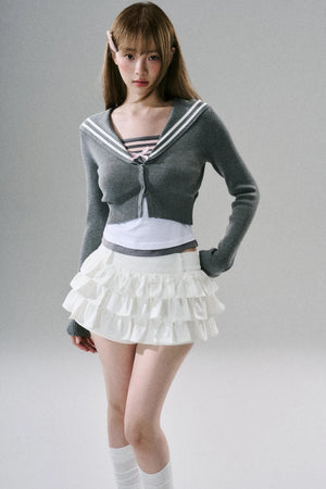 White Ruffle Lace Cargo Skirt