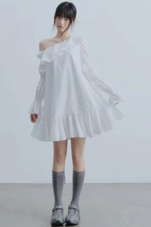 White Ruffled Off-Shoulder Dress