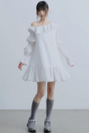 White Ruffled Off-Shoulder Dress