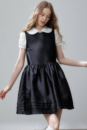 White Shirt and Sleeveless Little Black Puff Dress Set-Up