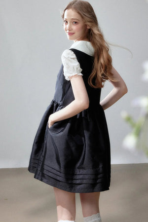 White Shirt and Sleeveless Little Black Puff Dress Set-Up