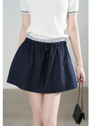 White Short-Sleeved Knit Polo T-Shirt and Skirt Set-Up