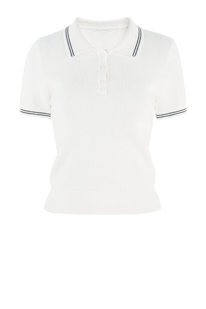 White Short-Sleeved Knit Polo T-Shirt and Skirt Set-Up