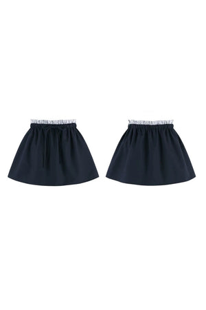 White Short-Sleeved Knit Polo T-Shirt and Skirt Set-Up