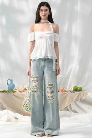 White Sleeve Floral Top