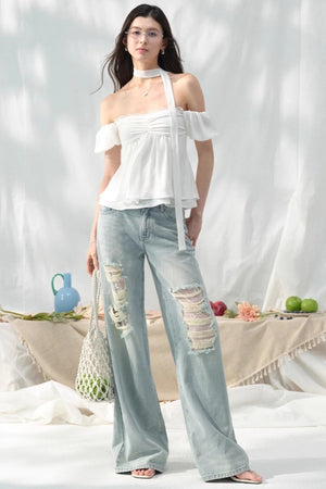 White Sleeve Floral Top