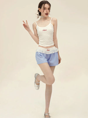 White Sling With Striped Wide Leg Shorts Set-Up
