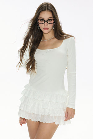 White Square Neck Dress