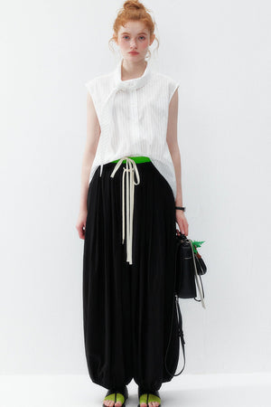 White Striped Tie-Up Vest Shirt