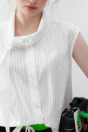 White Striped Tie-Up Vest Shirt