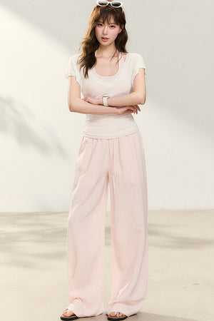 White T-Shirt and Pink Halter Neck Tank Top Set