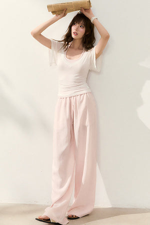 White T-Shirt and Pink Halter Neck Tank Top Set