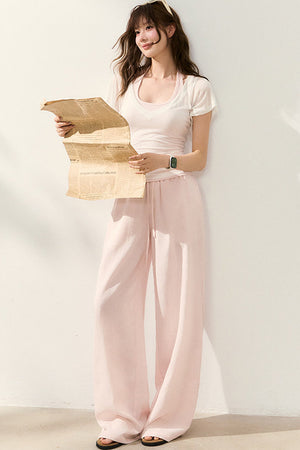 White T-Shirt and Pink Halter Neck Tank Top Set