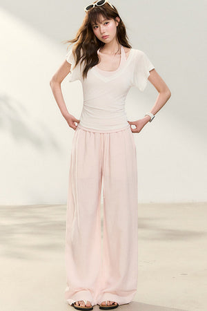 White T-Shirt and Pink Halter Neck Tank Top Set