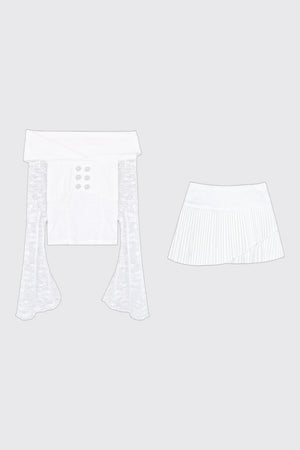 White Tea Lace Patchwork Top Skirt Set-Up