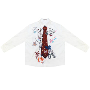 White Tie Print Long Sleeve Shirt