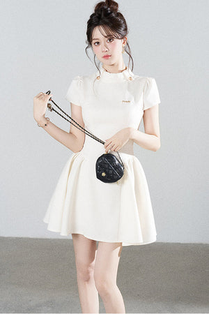 White Waist-Cinching A-Line Dress